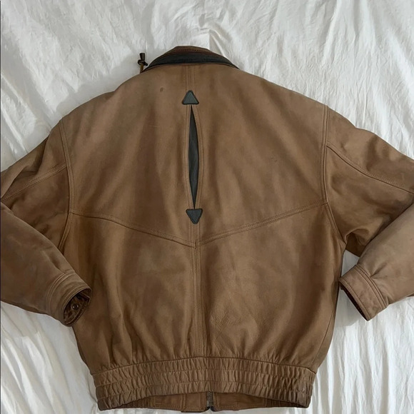 Tan Suede Military Field Jacket with Green Collar & Quilted Lining - Picture 5 of 6